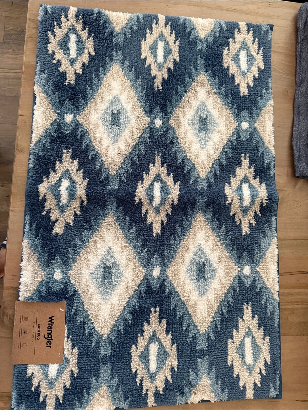 Wrangler Navy Blue and Cream Diamond Shag Door Mat